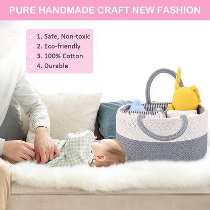 ABenkle Baby Diaper Caddy, Nursery Storage Bin and Car Organizer for Diapers and Baby Wipes, Cotton Rope Diaper Basket Caddy, Changing Table Diaper Storage Caddy