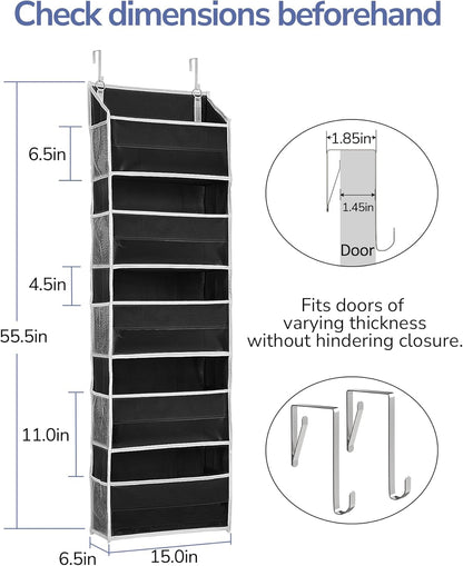 ULG 1 Pack Over Door Organizer with 5 Large and 10 Mesh Side Pockets, 44 lbs Weight Capacity Hanging Storage with Clear Window Kids Toys, Shoes, Diapers, Dark Grey, 5 Layers
