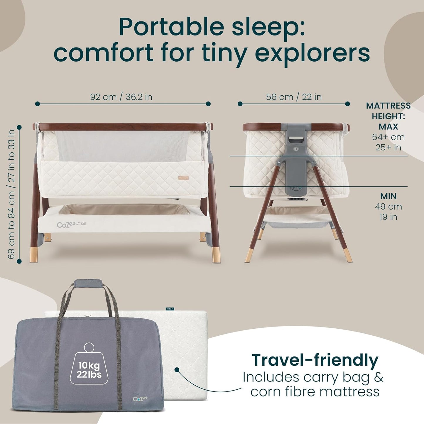 Tutti Bambini CoZee® 2-in-1 Baby Bassinet & Bedside Sleeper - Fast-Folding Bedside Bassinet, Baby Crib with 6 Mattress Heights & Breathable Mesh Window, Mattress Included, 0-6 Months (Oak & Charcoal)