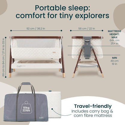Tutti Bambini CoZee® 2-in-1 Baby Bassinet & Bedside Sleeper - Fast-Folding Bedside Bassinet, Baby Crib with 6 Mattress Heights & Breathable Mesh Window, Mattress Included, 0-6 Months (Oak & Charcoal)
