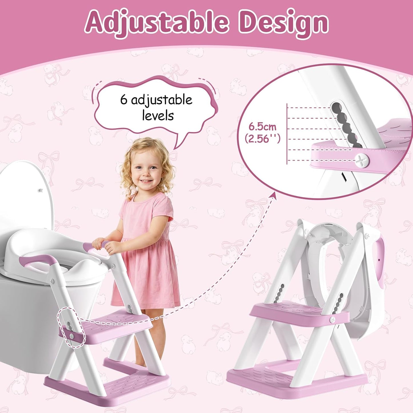 Potty Training Toilet Seat with Steps, 2-in-1 Toddler Toilet Seat for Boys Girls with Splash Guard Soft Anti-Slip Pad,Grey