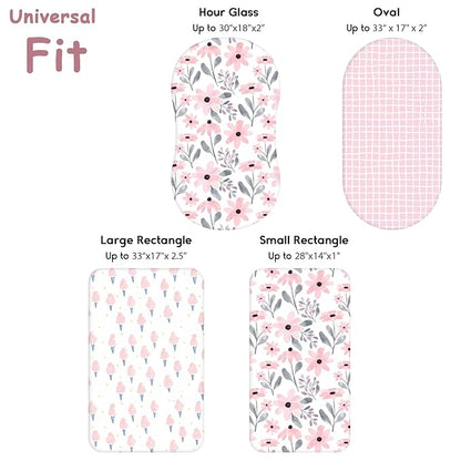 Yoofoss Bassinet Sheets for Baby,3-Pack Fitted Bassinet Sheets Set Compatible with Halo Bassinest Swivel Sleeper,Baby Delight,Angelbliss,Soft Breathable Bassinet Mattress Sheets (Pink+Floral)