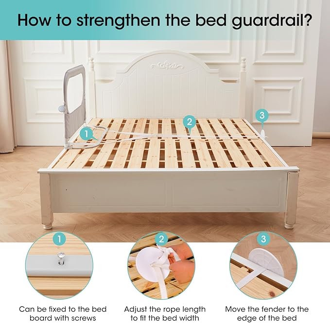 NUTIKAS Baby Bed Rail Guard for Toddlers - 47" Toddler Bed Side Rails for Twin, Full, Queen Bunk Size Bed Swing Down Bedrail Extral Tall Child Safety Side Railing Guards for Kids