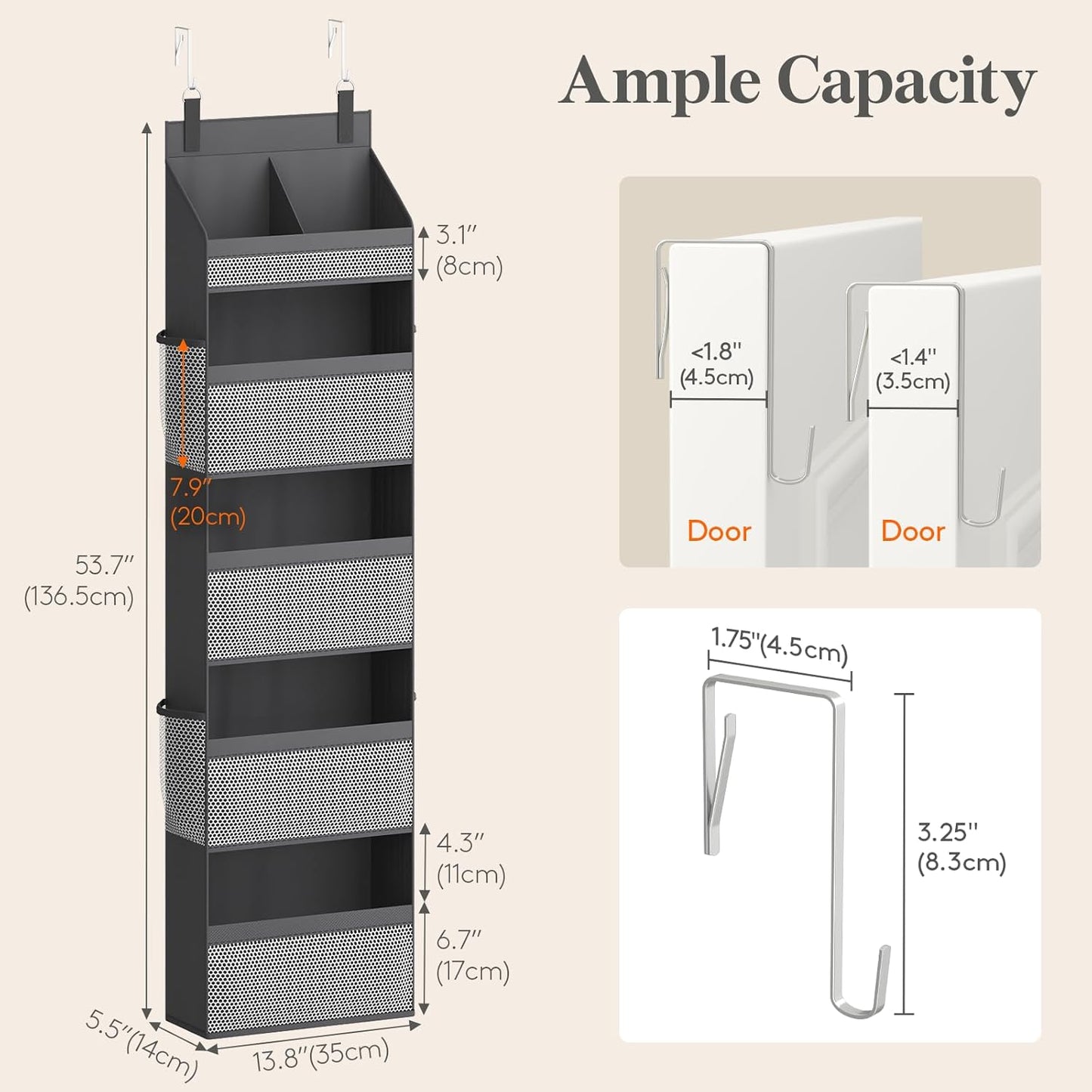 Lifewit 4 Tier Over the Door Diaper Organizer for Nursery, Large Heavy Duty Hanging Storage with 4 Mesh Side Pockets, Sturdy Back of Door Shelf for Baby Stuff Toy in Pantry, Laundry, Bathroom, Gray