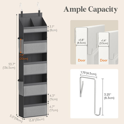Lifewit 4 Tier Over the Door Diaper Organizer for Nursery, Large Heavy Duty Hanging Storage with 4 Mesh Side Pockets, Sturdy Back of Door Shelf for Baby Stuff Toy in Pantry, Laundry, Bathroom, Gray