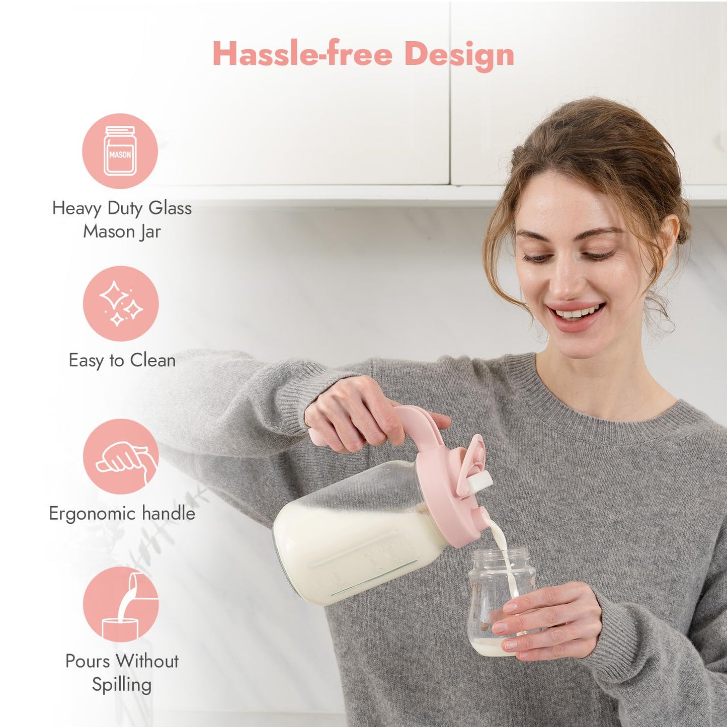 Papablic Breast Milk Pitcher, Glass Formula Mixer with Easy-Blend Handle Lid, Leakproof Breastmilk Fridge Storage Container, Wide Mouth, BPA-Free, Baby Feeding Pitcher, Blue