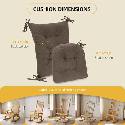 Millsilo Rocking Chair Cushions 3-Piece Set with Neck Pillow, Indoor Rocker Comfortable Tufted Non-Slip Pads with Ties, High-Density Foam Cushion for Adirondack Glider Chair, Orange, 52 x 19 x 4 Inch