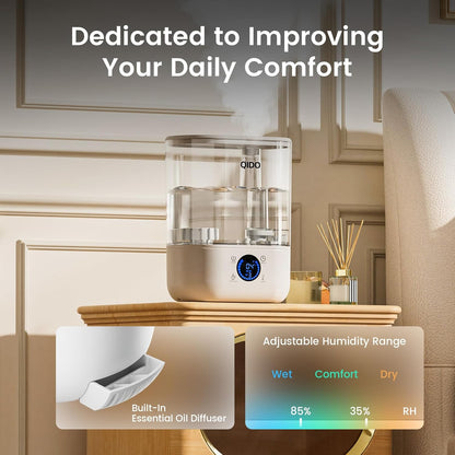 COMHOMA Top Fill Humidifiers for Bedroom, 5L Tank for Large Room, Easy to Fill & Clean, 28dB Quiet Cool Mist Air Humidifier for Home Baby Nursery & Plants, Touch/APP/7-color Nightlight, 36H, White