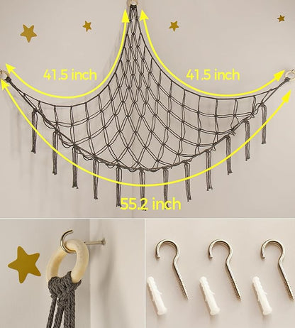 mirolam Stuffed Animals Hammock Net Corner-Hanging Stuff Animal Toy Storage Organizer for Plush Plushie Room Bedroom Nursery Decor Toy Storage Organization