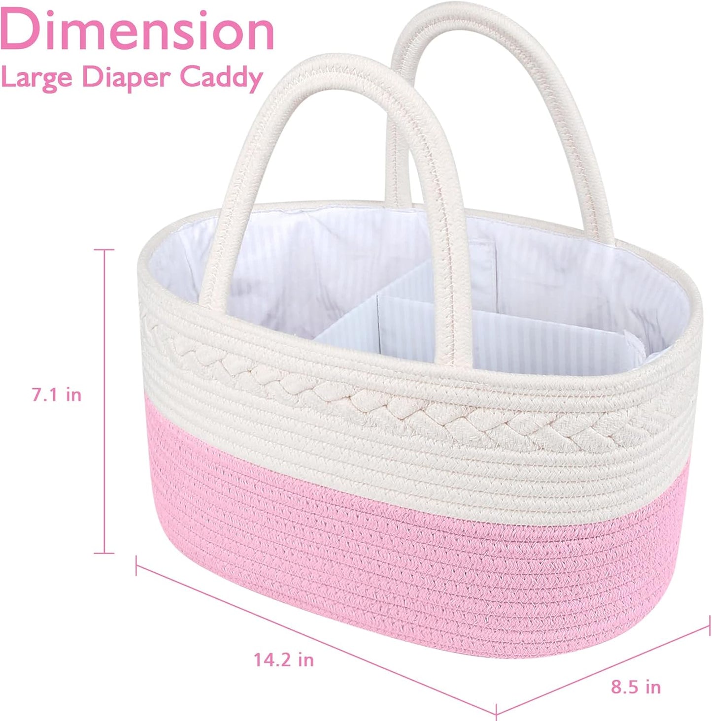 ABenkle Baby Diaper Caddy, Nursery Storage Bin and Car Organizer for Diapers and Baby Wipes, Cotton Rope Diaper Basket Caddy, Changing Table Diaper Storage Caddy