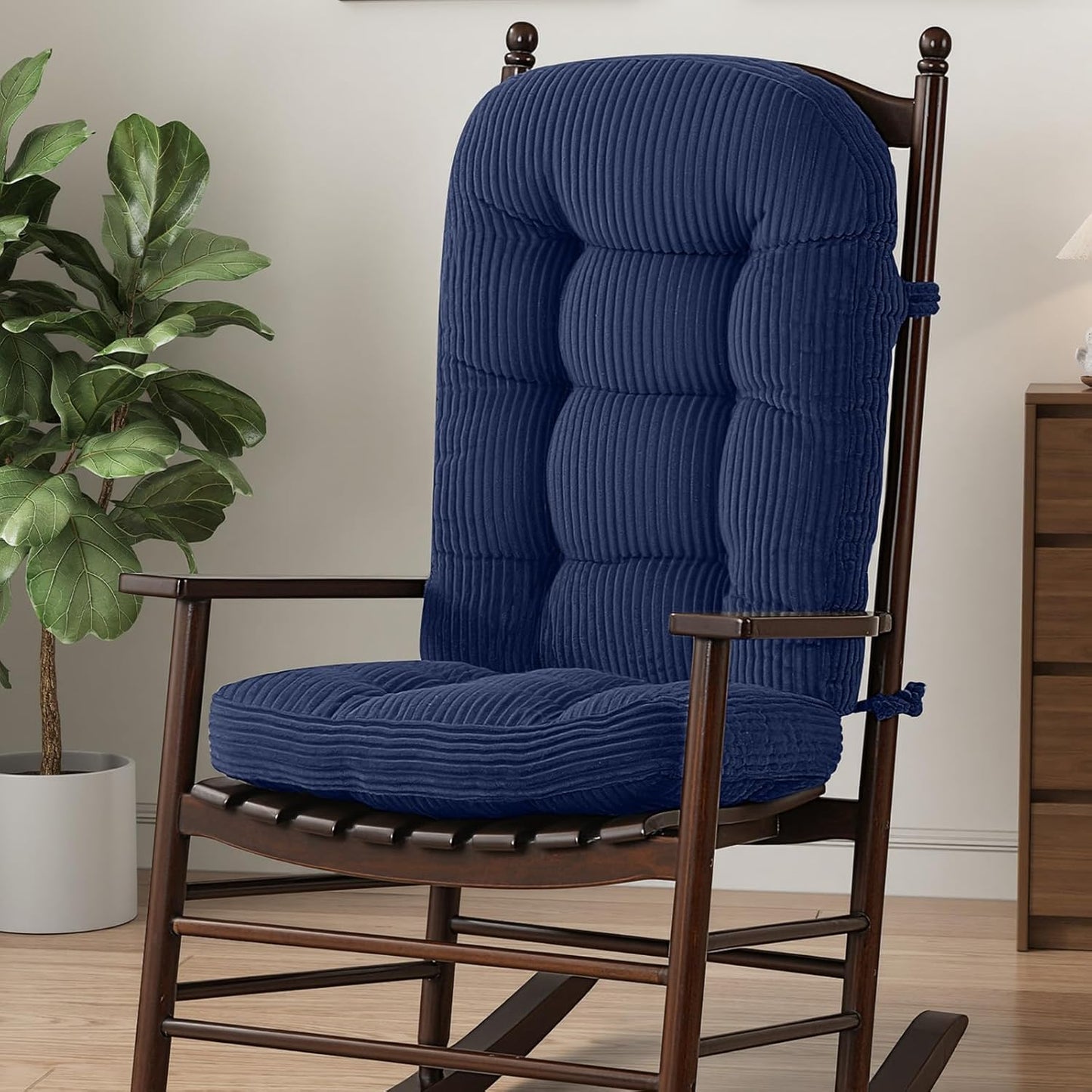 idee-home Wingback Rocking Chair Cushions Indoor, Glider Rocker Replacement Cushions with Removable Corduroy Cover, Wooden Adirondack Chair Pad Non-Slip Bottom Tufted Seat Pads with Ties, Green