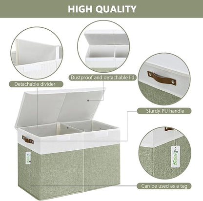 Bagnizer Large Toy Storage Box with Lids, Collapsible Sturdy Baby Storage Organizer Chest Bin Basket for Kids, Boys, Girls, Playroom, Nursery, Bedroom, Closet 25"x13"x16" (Green and White)