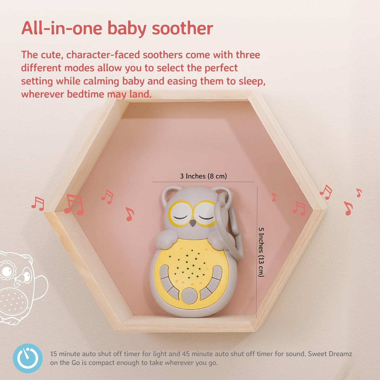 Cloud b Travel Comforting Sound Machine w/Calming Light | 4 White Noise and 4 Lullabies | Re-Activating Smart Sensor | Sweet Dreamz On the Go™ - Fox