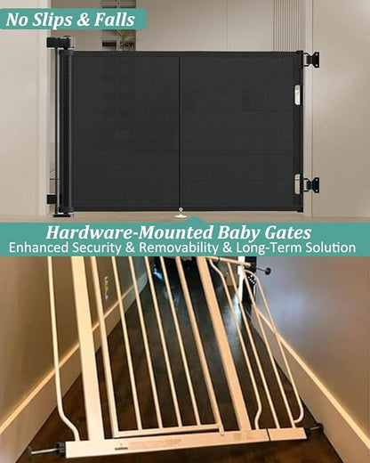 Miumoon 59 inch Retractable Baby Gates 34 inch Tall, Retractable Gate with Reinforced Strip Design to Prevent Crawling Through, 5 FT Retractable Dog Gate for Stairs, Doorways, Hallways, Indoor/Outdoor