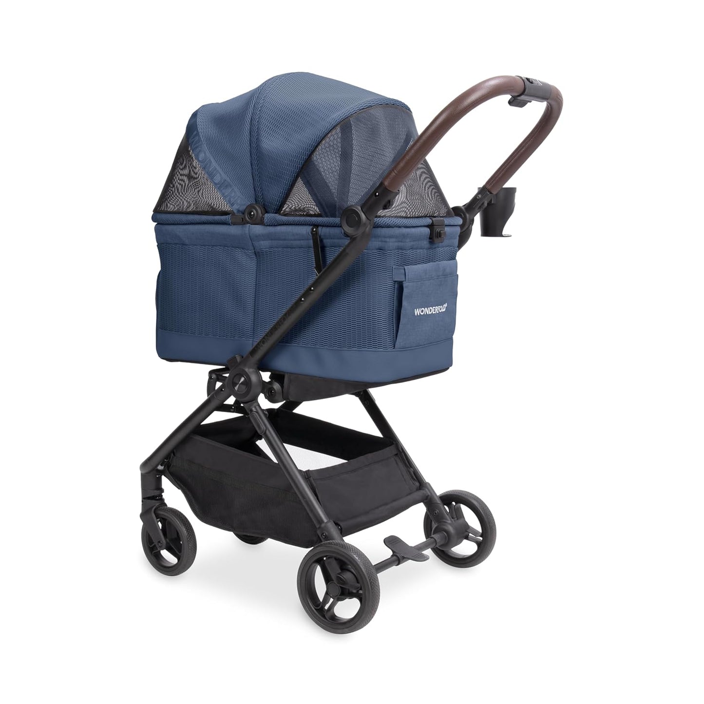 WonderFold Bella Pet Stroller - Autofold Design with Lightweight Aluminum Frame, Breathable Carriage Fabrics and Canopy, Safety Tethers & Easy-Clean Interior - Graphite Black