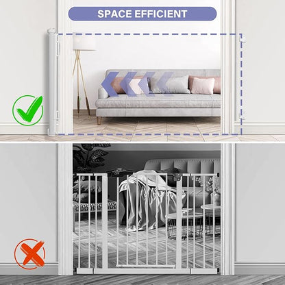 Retractable Baby Gates Extra Wide, PRObebi Retractable Dog Gate for the House Extends to 72" Wide 34" Tall, Gates for Baby Indoor, Stair Gate for Outdoor, Staris, Hallways, Doorways, Deck, Porch