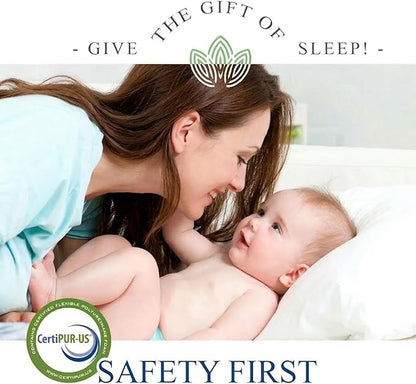 Organic Cotton 2-Sided Crib Mattress | Waterproof Washable Protector w/Ventilated Foam Lining | Light 2-in-1 Baby Mattress w/Firm Support for Infant & Soft CertiPUR Foam for Toddler | 52x27.5x4”