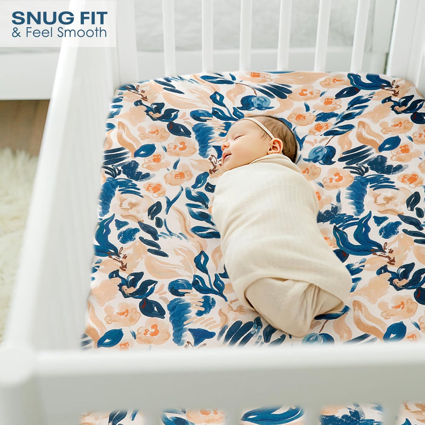 GRSSDER Stretch Ultra Soft Jersey Knit Fitted Pack n Play Playard Sheets Set 2 Pack，Fits Portable/Mini Cribs Sheets, Playards Mattress Pads, Stylish Watercolor Animals for Baby, Mint Green