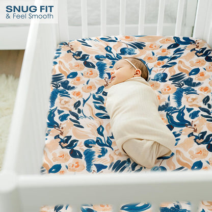 GRSSDER Stretch Ultra Soft Jersey Knit Fitted Pack n Play Playard Sheets Set 2 Pack，Fits Portable/Mini Cribs Sheets, Playards Mattress Pads, Stylish Watercolor Animals for Baby, Mint Green