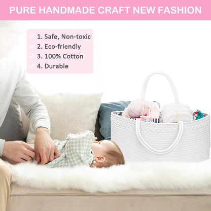 ABenkle Baby Diaper Caddy, Nursery Storage Bin and Car Organizer for Diapers and Baby Wipes, Cotton Rope Diaper Basket Caddy, Changing Table Diaper Storage Caddy