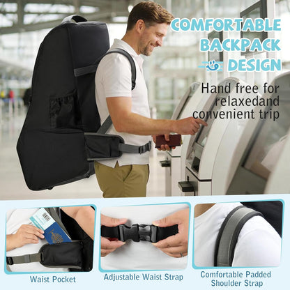 RAINSMORE Car Seat Travel Bag for Airplane Padded Car Seat Backpack Heavy-duty Car Seat Cover for Air Travel Gate Check Carseat Carrier Bags for Airport Fits Infant Carriers & Boosters