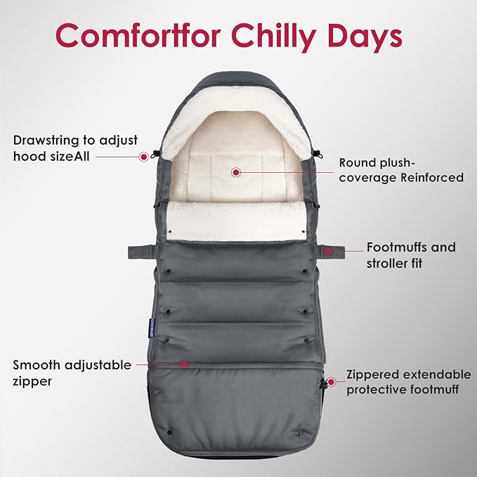 Universal, Weather-Proof, Warm Stroller Footmuff | Extendable Winter Cover | Adjustable Buckle | Stroller Bunting Bag | CosyDiary Stroller Accessories | Stroller Cover