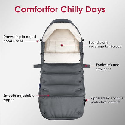 Universal, Weather-Proof, Warm Stroller Footmuff | Extendable Winter Cover | Adjustable Buckle | Stroller Bunting Bag | CosyDiary Stroller Accessories | Stroller Cover