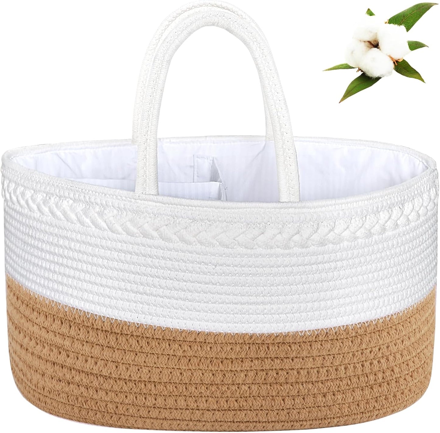 ABenkle Baby Diaper Caddy, Nursery Storage Bin and Car Organizer for Diapers and Baby Wipes, Cotton Rope Diaper Basket Caddy, Changing Table Diaper Storage Caddy