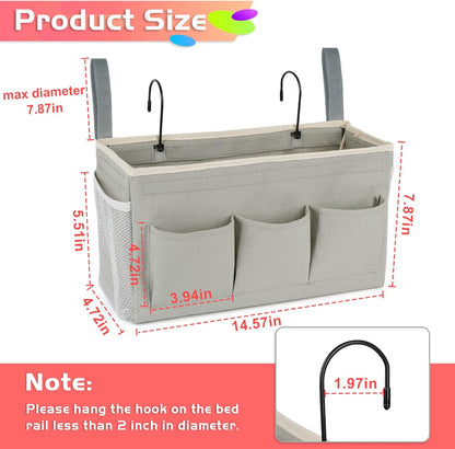 Loghot Bedside Caddy/Bedside Storage Bag Hanging Organizer for Bunk and Hospital Beds,Dorm Rooms Bed Rails,Can be Placed Glasses,Books,Mobile Phones,Keys (White)