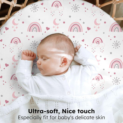 Baby Bedside Bassinet Sheets Girl, 33”x20” Compatible with Baby Delight Dream On Me & Most Rectangle Bedside Sleeper Bassinet Mattress, Super Soft Microfiber Pink Butterfly Flower