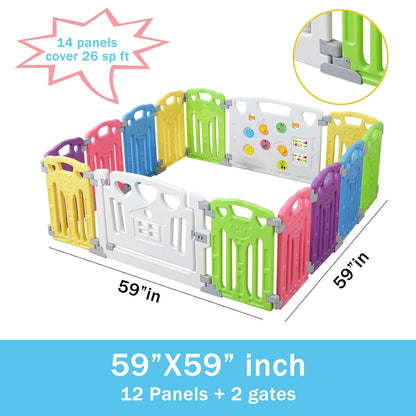Baby Playpen Kids Activity Centre Safety Play Yard Home Indoor Outdoor New Pen (Multicolour) (White) (Macarons Classic Set 14 Panel)