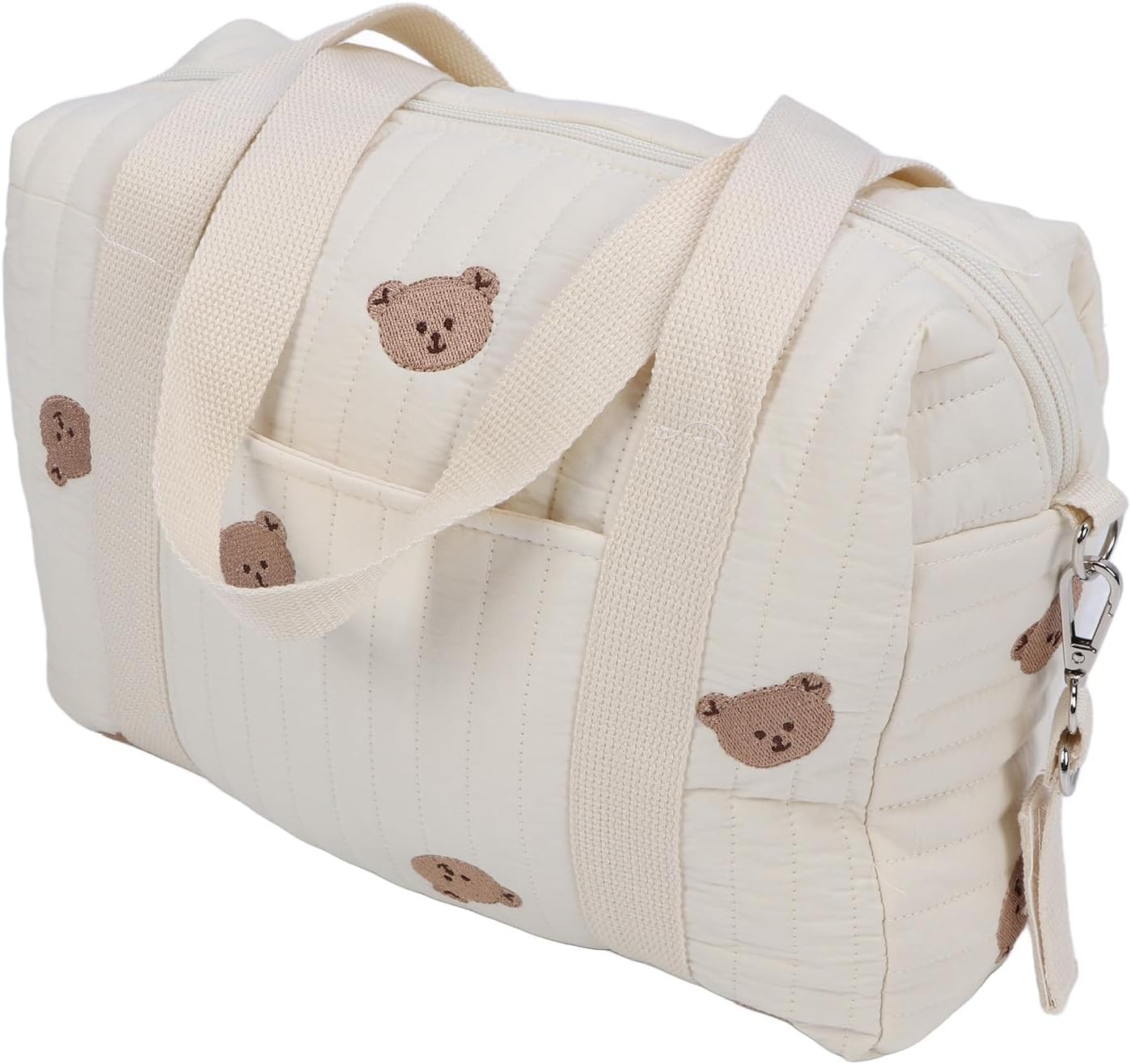 SUNGOOYUE Baby Stroller Storage Bag, Large Capacity Hanging Organizer with Zipper Pockets Cotton Stroller Bag for Mom Essentials Diapers Toys (Bear Bag)
