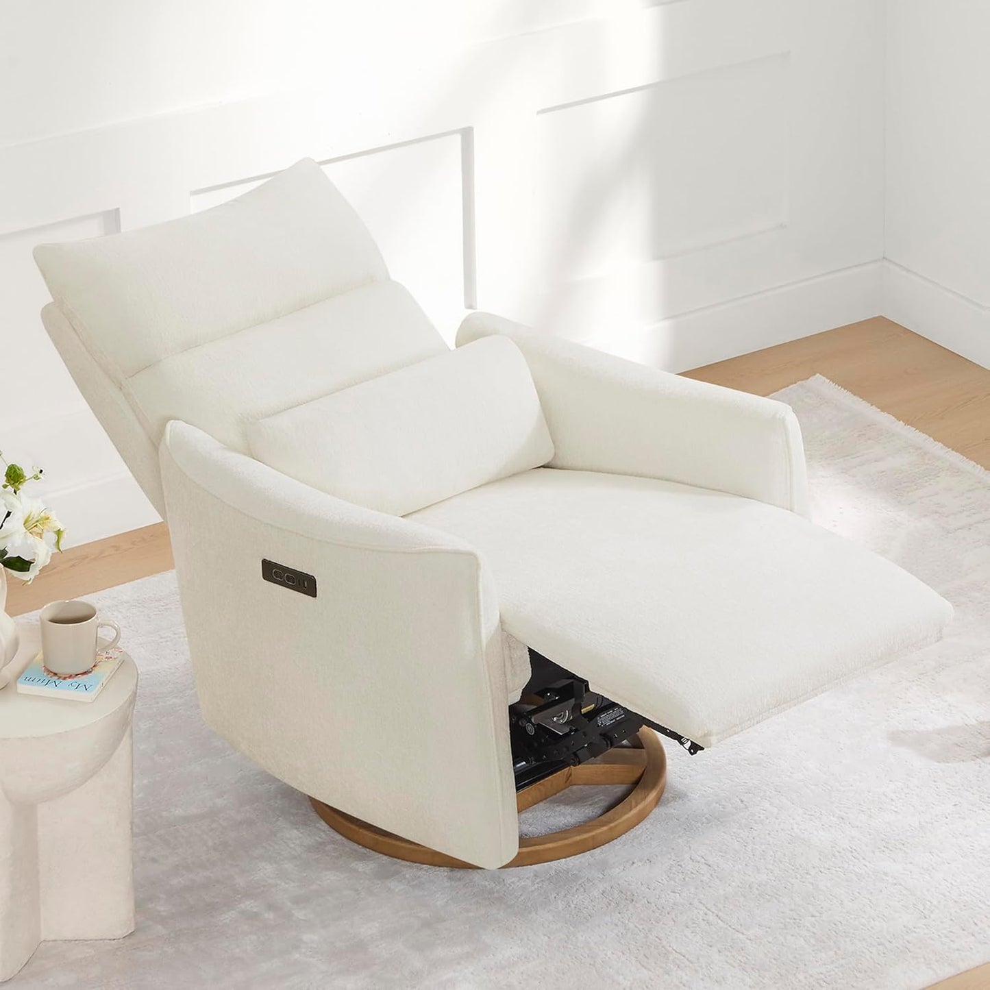 CHITA Swivel Rocker Recliner Chair, Power Nursery Glider Recliner, Nursery Rocking Chair with Adjustable Power Headrest, FSC Certified, Solid Wood Base, Moss Green