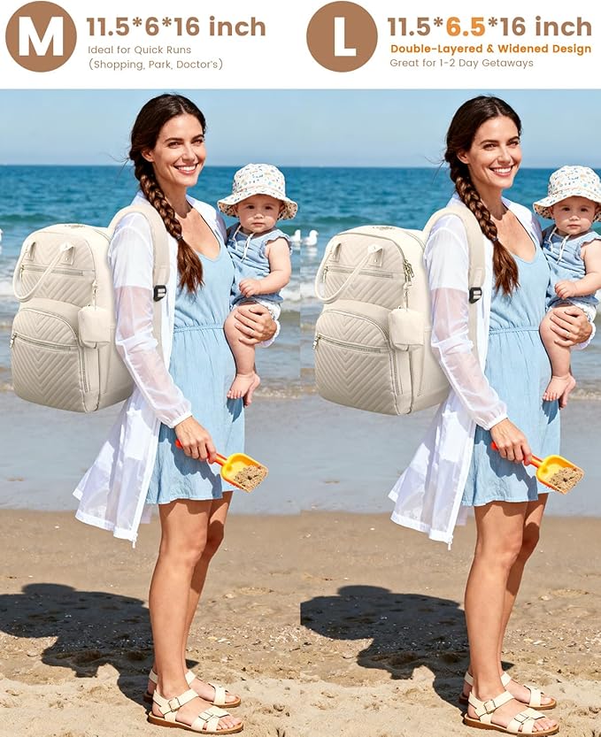 Pritent Diaper Bag Backpack,Baby Essentials Diapers Bag with Pacifier Case,Multipurpose Stylish Large Capacity Travel Backpack for Baby Girl/Boy(M-Beige)