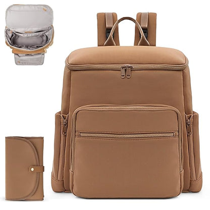 Diaper Bag Backpack, Neoprene Bag Backpack, Large Diaper Backpack with 16 Diaper Bag Organizers, 4 Insulated Pockets, Lighweight Travel Baby Bag with Changing Pad for Mom & Dad, Brown