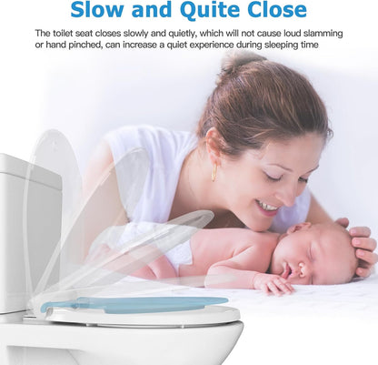 Toilet Seat with Toddler Seat Elongated, PP Material Family Toilet Seat Cover, Soft Close Adult & Toddler Seats, Easy to Clean, Safe Potty Training Solution for Kids, Bathroom Upgrade for Home