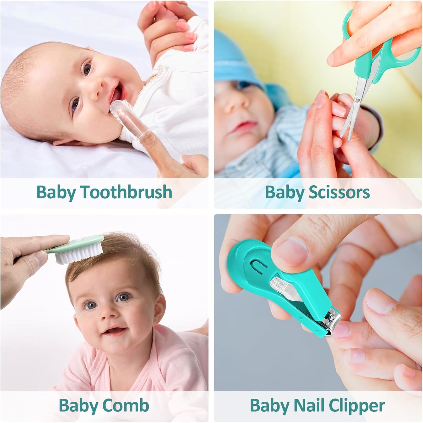 Baby Grooming Kit, Infant Safety Care Set with Hair Brush Comb Nail Clipper Nasal Aspirator,Baby Essentials Kit for Newborn Girls Boys (Grey White)