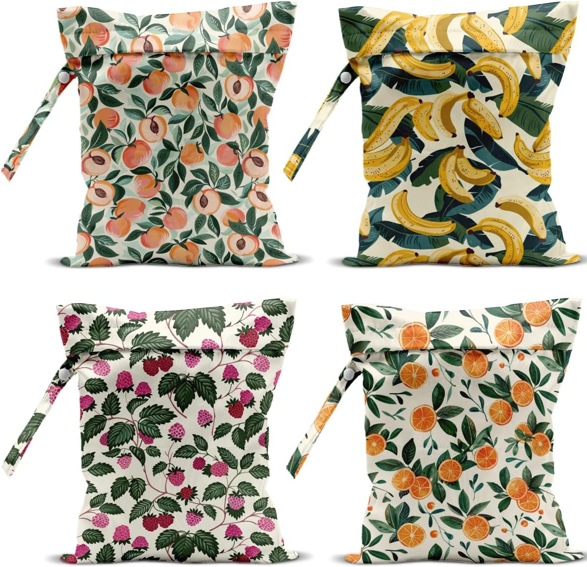 4 Pack Cute Fruit Wet Bag Waterproof Washable Reusable Wet Dry Bag for Swimsuit Dirty Clothes Cloth Diaper Travel Beach Pool Yoga Gym Toiletries Travel Beach Essentials Watermelon Avocado Banana