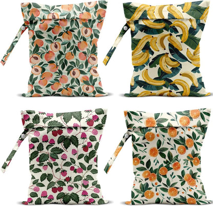 4 Pack Cute Fruit Wet Bag Waterproof Washable Reusable Wet Dry Bag for Swimsuit Dirty Clothes Cloth Diaper Travel Beach Pool Yoga Gym Toiletries Travel Beach Essentials Watermelon Avocado Banana