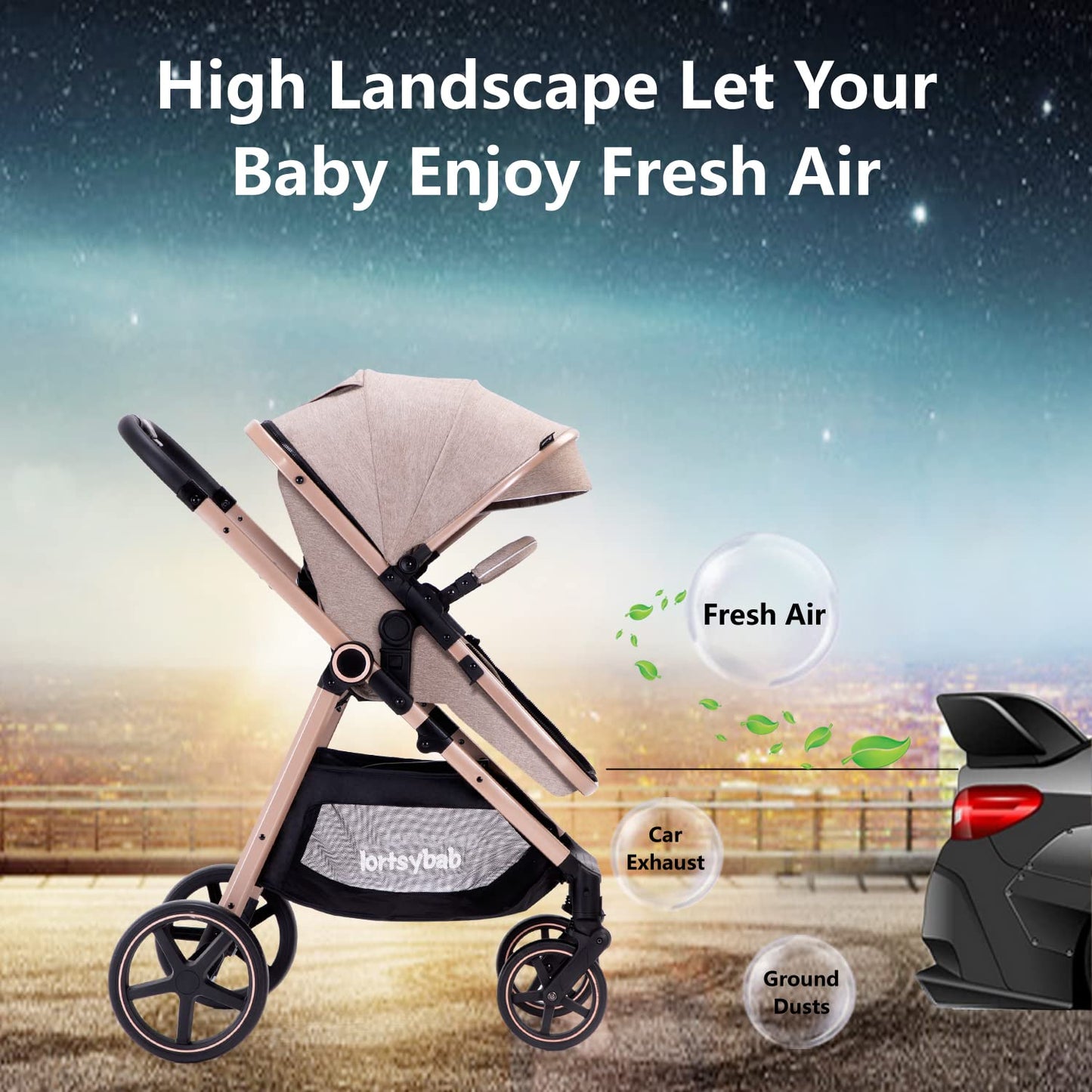 Lortsybab 2-in-1 Baby Stroller - Folding Infant Newborn Pram Stroller with Reversible Seat - Toddler Strollers for 0-36 Months Old Babies (Pink)