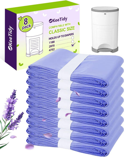 Diaper Pail Refills Compatible with Dekor Classic & Eko Classic, 5 Pack Lavender Scented Diaper Trash Bags, Extra 30% Thickness Leak-Proof Continuous Liners for Nursery & Pet Waste, Holds 2970 Diapers