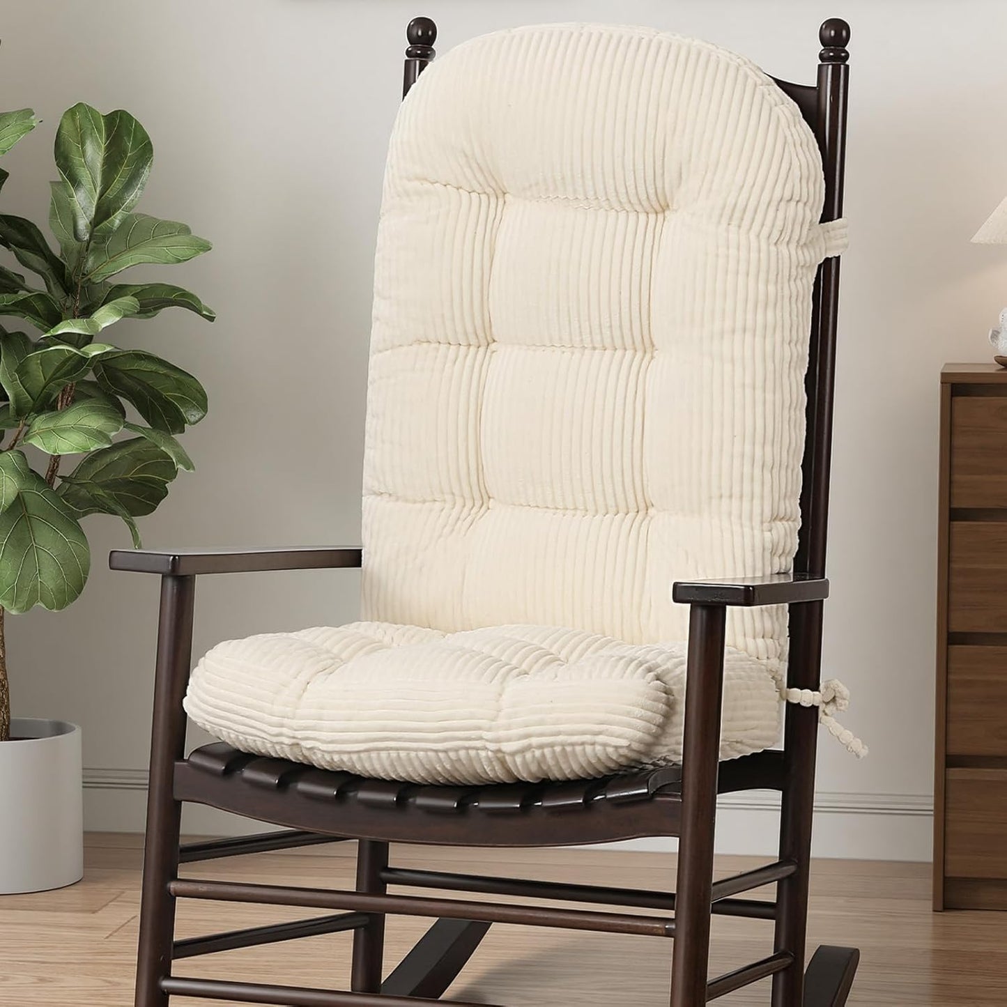 idee-home Wingback Rocking Chair Cushions Indoor, Glider Rocker Replacement Cushions with Removable Corduroy Cover, Wooden Adirondack Chair Pad Non-Slip Bottom Tufted Seat Pads with Ties, Green