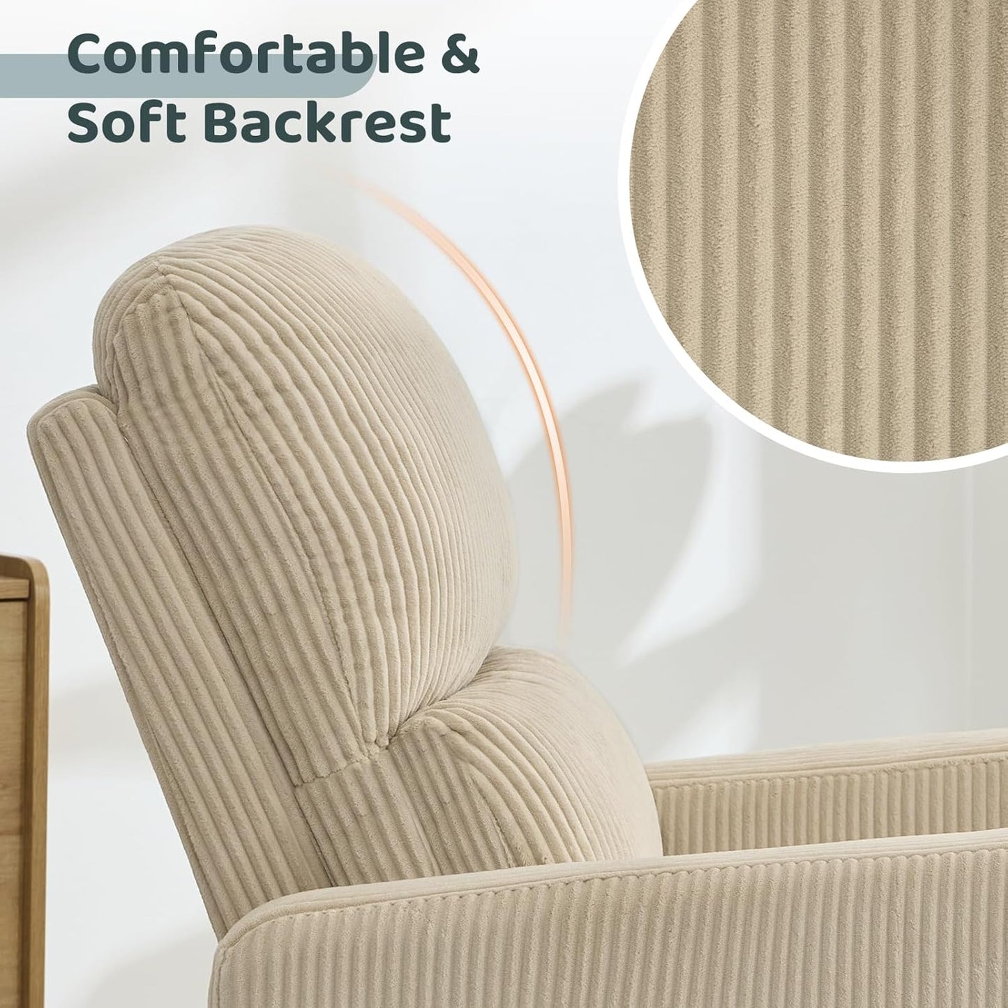 Swivel Rocker Recliner, Oversized Boucle Glider Recliner Nursery, Manual Swivel Rocking Reclining Chairs with Removable Cushion and Lumbar Support for Nursery Living Room Bedroom, Teddy White
