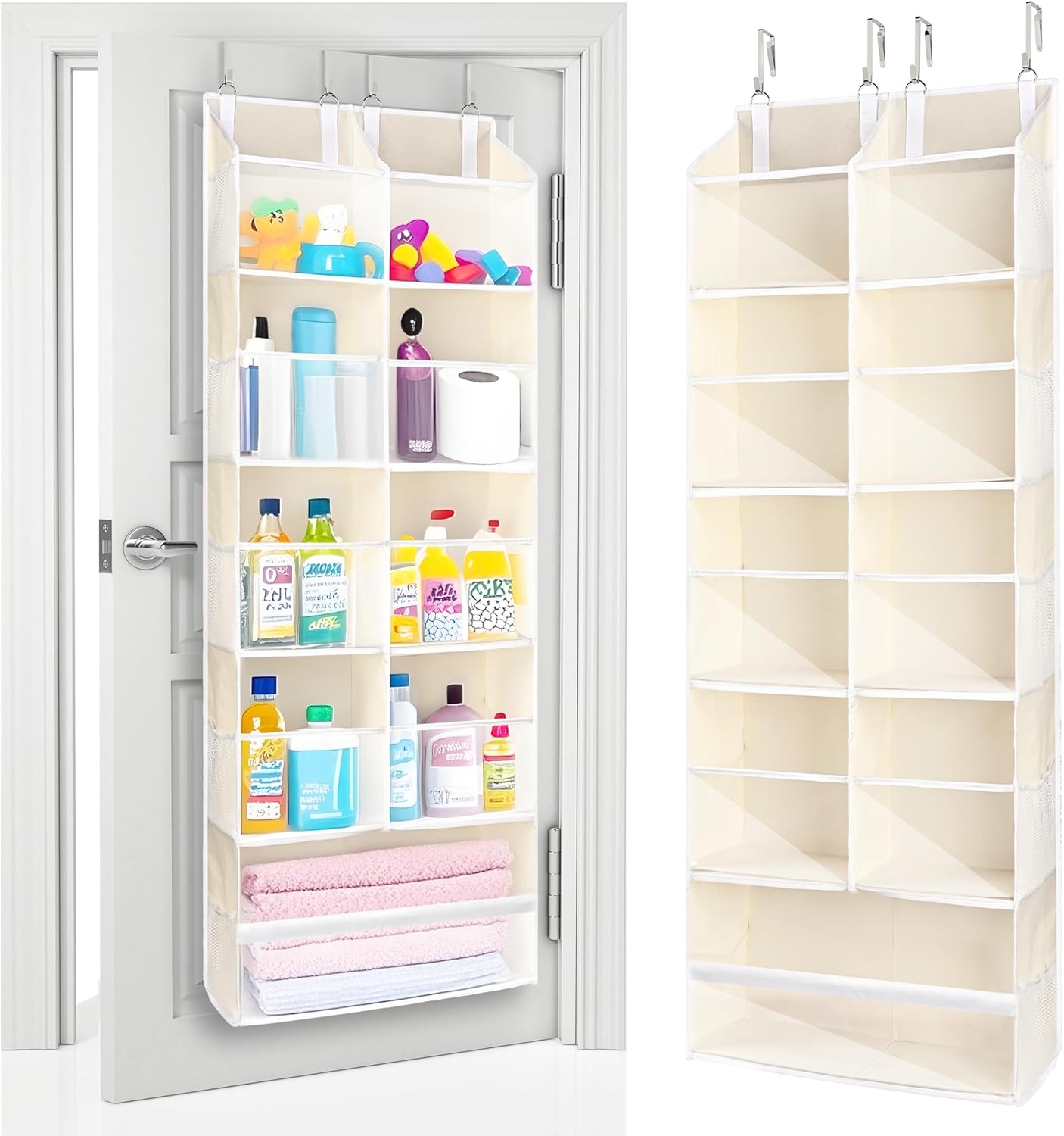 ULG 1 Pack Over Door Organizer with 5 Large and 10 Mesh Side Pockets, 44 lbs Weight Capacity Hanging Storage with Clear Window Kids Toys, Shoes, Diapers, Dark Grey, 5 Layers
