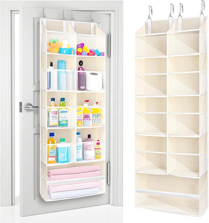 ULG 1 Pack Over Door Organizer with 5 Large and 10 Mesh Side Pockets, 44 lbs Weight Capacity Hanging Storage with Clear Window Kids Toys, Shoes, Diapers, Dark Grey, 5 Layers