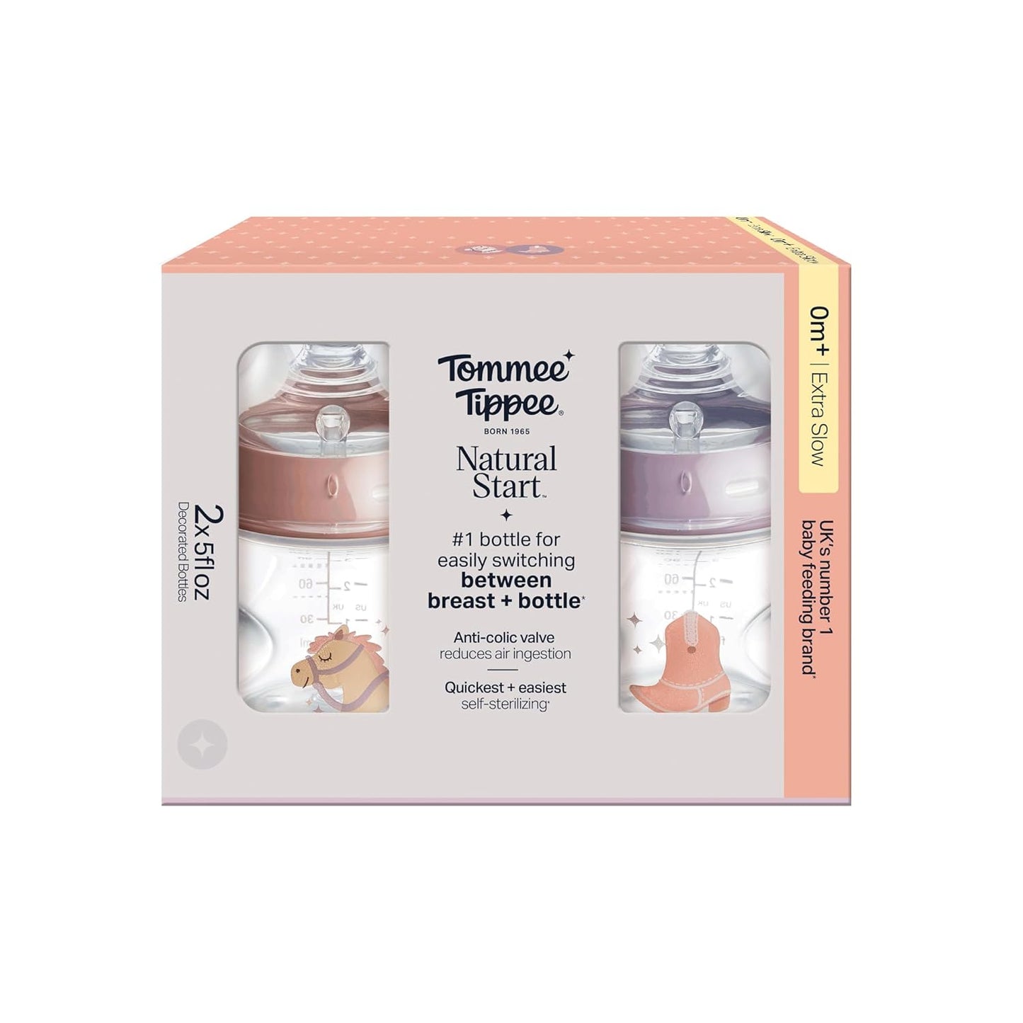 Tommee Tippee Natural Start Anti-Colic 5 oz BPA Free Baby Bottles, 0+ Months, Slow Flow Breast-Like Nipple, Self Sterilizing, Designed for Seamless Transition Between Bottle and Breast, Pack of 4