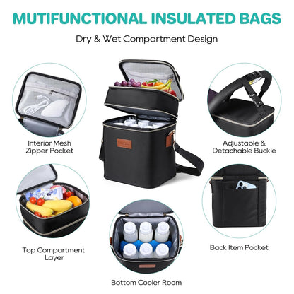 PIIOSER Breastmilk Cooler Bag with Ice Pack Fits 6 Baby Bottles Up to 9 Ounce, Insulated Baby Bottle Tote Bags, Double Layer Waterproof Leak-Proof with Shoulder Strap for Nursing & Working Mom (Grey)