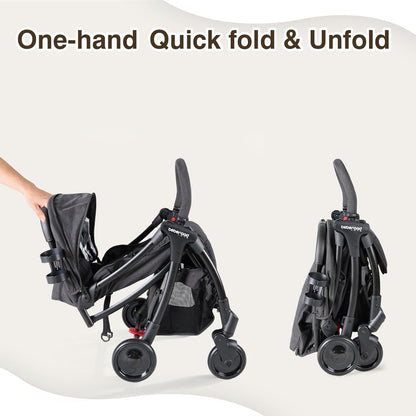 Beberoad Lightweight Baby Stroller for Airplane R2 Small Travel Stroller Compact Strollers Foldable, Infant Toddler Stroller with Adjustable Backrest, Cup Holder and Waterproof Canopy, Black