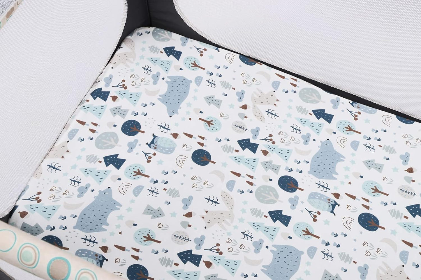 Onacosht Pack and Play Sheets 3 Pack for Baby Boy, Stretchy Jersey Knitted Portable Mini Crib Sheets Playard Mattress Cover, Woodland Animal Elephant Fox Lion Bear Giraffe Zebra Printing