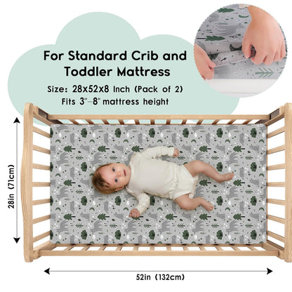 Yoofoss Pack and Play Sheets Fitted, Mini Crib Sheets 2-Pack for Pack N Play Mattress, Stretchy Playard Sheet, Soft and Breathable Green+Giraff